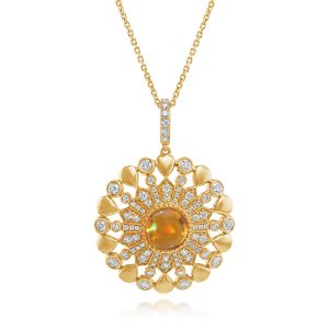 14K Yellow Gold Mexican Fire Opal/Diamond Pendant