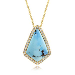 14K Yellow Gold Kazakhstan Turquoise/Diamond Pendant