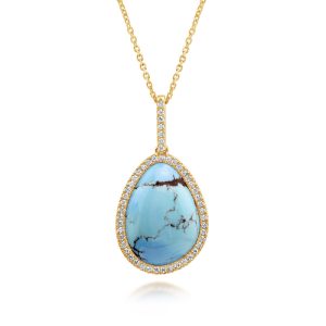 14K Yellow Golden Hills Turquoise/Diamond Pendant
