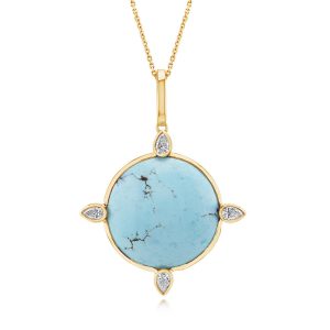 14K Yellow Gold Hills Turquoise Diamond Pendant
