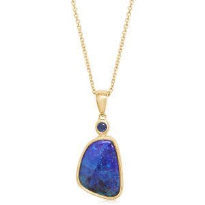 14K Yellow Gold Australian Boulder Opal/Montana Sapphire Pendant