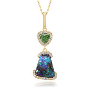 18K Yellow Gold Australian Boulder Opal/Tsavorite/Diamond Pendant