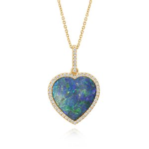 14K Yellow Gold Australian Opal Doublet/Diamond Pendant