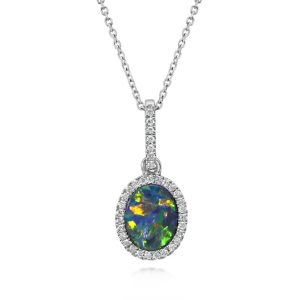 14K White Gold Australian Opal Doublet/Diamond Pendant