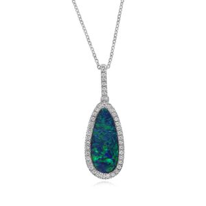 14K White Gold Australian Opal Doublet/Diamond Pendant