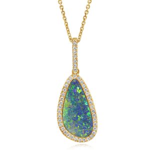 14K Yellow Gold Australian Opal Doublet/Diamond Pendant