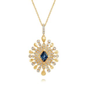 14K Yellow Gold Montana Sapphire/Diamond Pendant