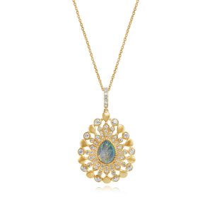 14K Yellow Gold Australian Black Opal/Diamond Pendant