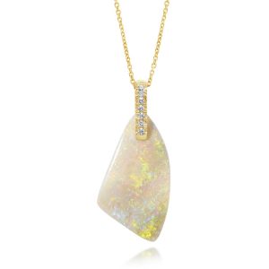 14K Yellow Gold Australian Opal/Diamond Pendant