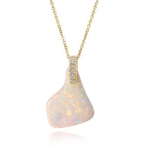 14K Yellow Gold Australian Opal/Diamond Pendant