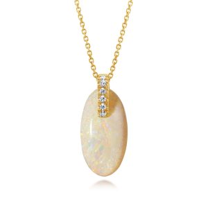 14K Yellow Gold Australian Opal/Diamond Pendant