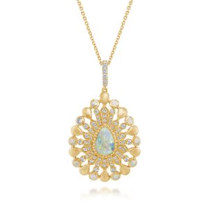 14K Yellow Gold Boulder Crystal Australian Opal/Diamond Pendant