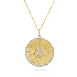 14K Yellow Gold Australian Opal/Diamond Medallion Pendant