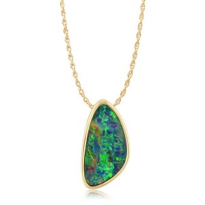 14K Yellow Gold Australian Opal Doublet Hidden Bail Pendant