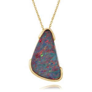 14K Yellow Gold Australian Opal Doublet Pendant