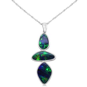14K White Gold Australian Opal Doublet Pendant