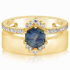 18K Yellow Gold Montana Sapphire/Diamond Cigar Band Ring