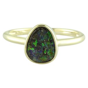 14K Yellow Gold Australian Boulder Opal Smooth Shank Ring