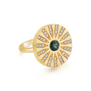 14K Yellow Gold Montana Sapphire/Diamond Medallion Ring