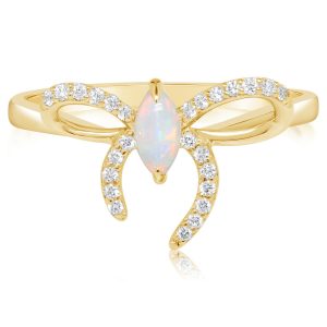 14K Yellow Gold Australian Opal/ Diamond Bow Ring