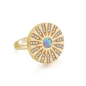 14K Yellow Gold Australian Opal/Diamond Medallion Ring