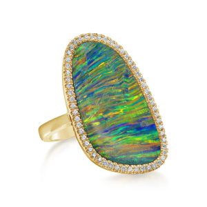 14K Yellow Gold Australian Opal Doublet/Diamond Ring
