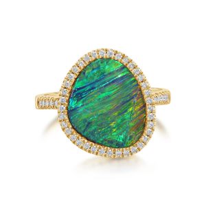 14K Yellow Gold Australian Opal Doublet/Diamond Ring