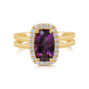 14K Yellow Gold Purple Garnet/Diamond Ring