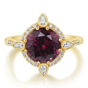 18K Yellow Gold Purple Garnet/Diamond Ring