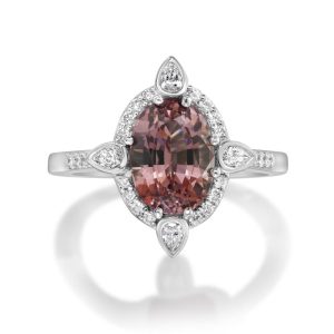 Platinum Lotus Garnet/Diamond Ring