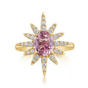 14K Yellow Gold Lotus Garnet/Diamond Ring