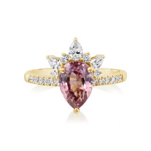 18K Yellow Gold Lotus Garnet/Diamond Ring