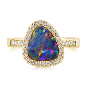 14K Yellow Gold Australian Opal Doublet/Diamond Ring