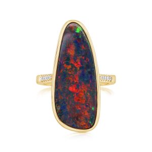 14K Yellow Gold Australian Opal Doublet/Diamond Ring