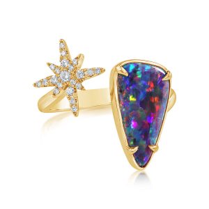 14K Yellow Gold Australian Opal Doublet/Diamond Star Ring