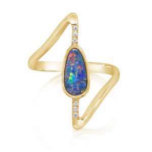 14K Yellow Gold Australian Opal Doublet/Diamond Ring