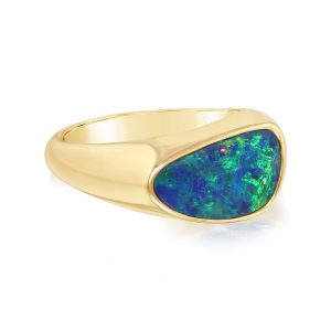 14K Yellow Gold Australian Opal Doublet Ladies Ring