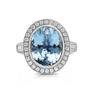 Platinum Aquamarine/Diamond Ring