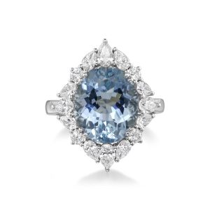 Platinum Aquamarine/Diamond Ring