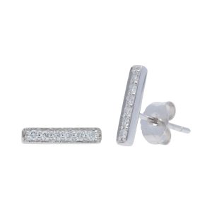 Pave Diamond Thin Bar Stud Earrings