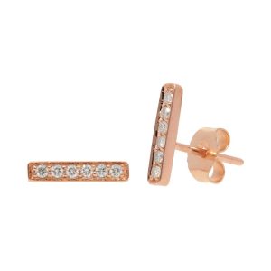 Pave Diamond Thin Bar Stud Earrings