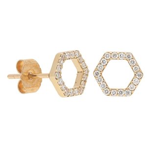 Open Pave Diamond Hexagon Stud Earrings