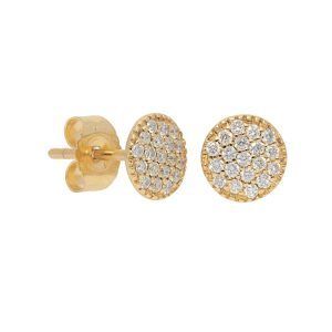 Pave Diamond Disc With Beaded Border Stud Earrings