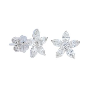 Marquise Diamond Flower Stud Earrings