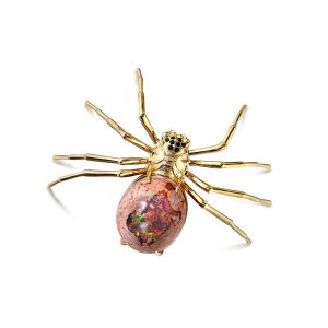 14K Yellow Gold Mexican Fire Opal/Black Diamond Spider Lapel Pin with Yellow Plated Post/Back