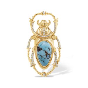 14K Yellow Golden Hills Turquoise/ Diamond Brooch