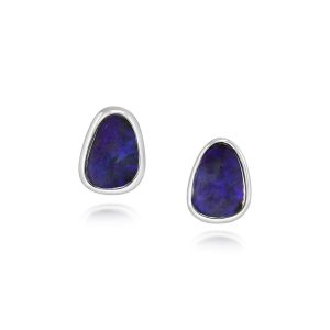 Sterling Silver Boulder Opal Plain Bezel Earrings
