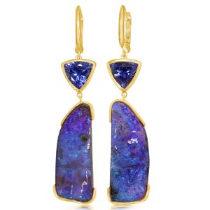 14K Yellow Gold Australian Boulder Opal/Tanzanite Earrings