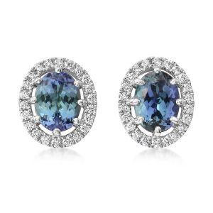Platinum 7x5 Oval Peacock Tanzanite/Diamond Earrings