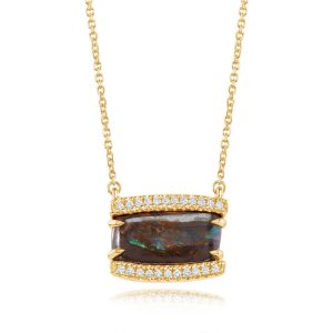 14K Yellow Gold Australian Boulder Opal/Diamond Neckpiece